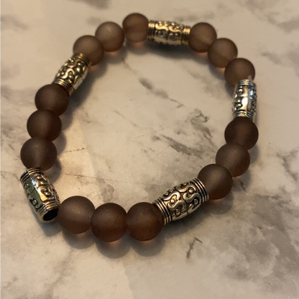 Brown Beaded Bracelet with Silver Accents